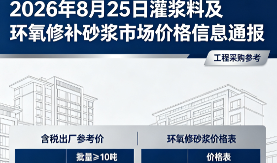 石门2026年8月25日灌浆料及环氧修补砂浆市场价格信息通报